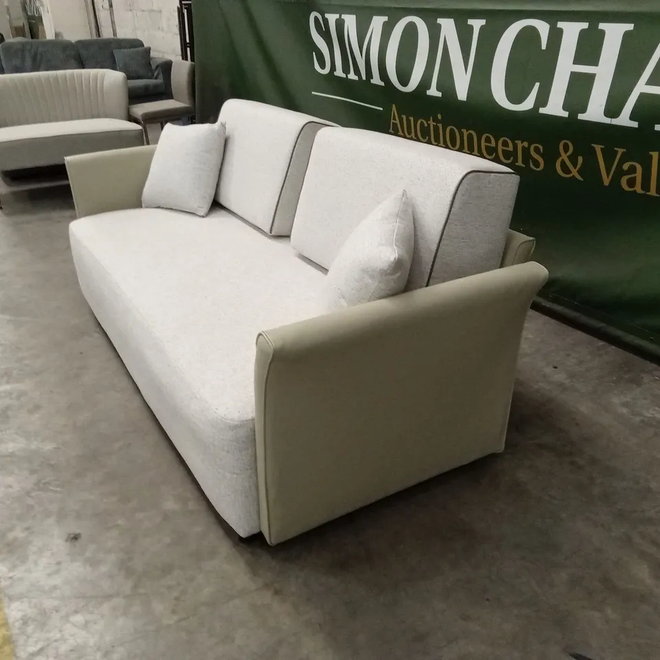 DESIGNER 3 SEATER FABRIC & FAUX LEATHER SOFA