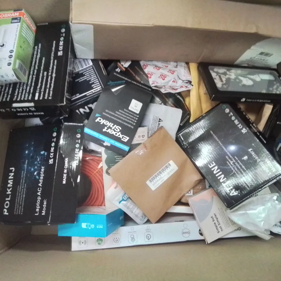 BOX CONTAINING LARGE AMOUNT OF MIXED BOXED ELECTRONIC ITEMS PHONE ACCESSORIES ETC.