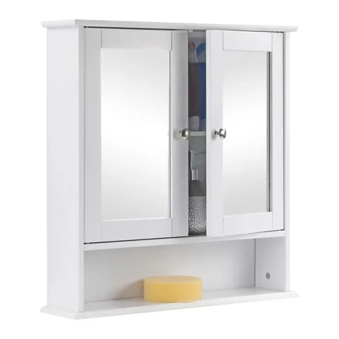 BOXED WALL MOUNTED WHITE 2 DOOR DOUBLE MIRROR WOODEN BATHROOM CABINET SHELF UNIT 