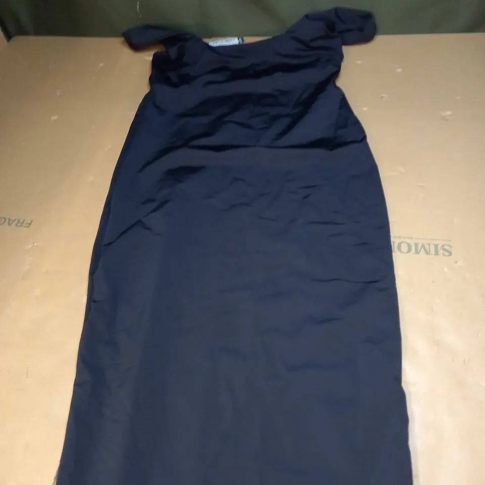 MATERNITY BLACK FITTED SCOOP NECK MIDI DRESS SIZE 12