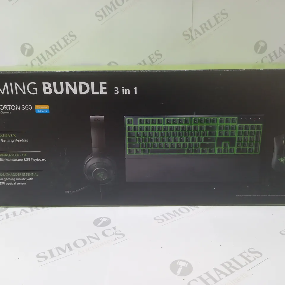 BRAND NEW BOXED RAZER GAMING BUNDLE 3 IN 1 TO INCLUDE - GAMING HEADSET, MEMBRANE RGB KEYBOARD AND ESSENTIAL GAMING MOUSE