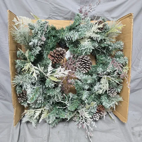 PRE LIT FROSTED CONE WREATH