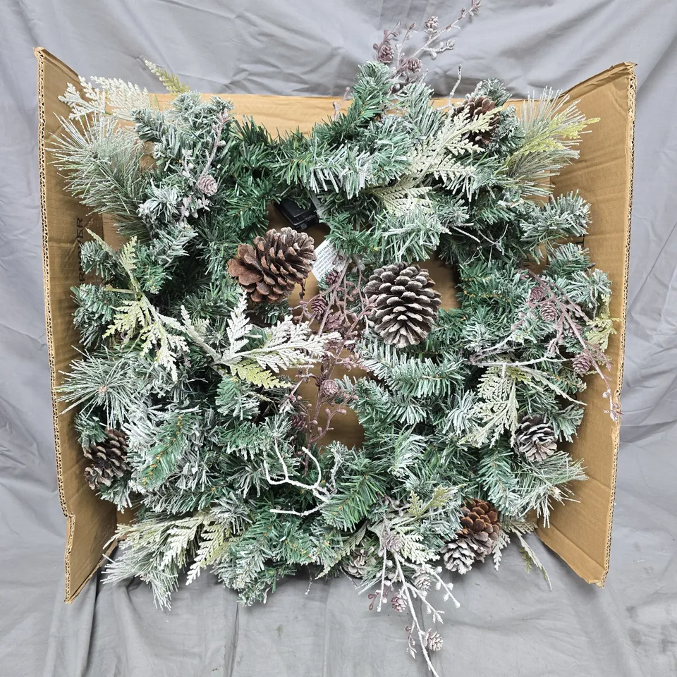 PRE LIT FROSTED CONE WREATH