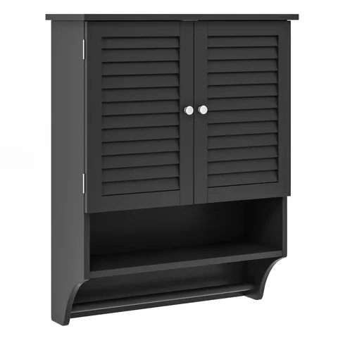 BOXED 2-DOORS BATHROOM WALL-MOUNTED MEDICINE CABINET WITH TOWEL BAR, BLACK