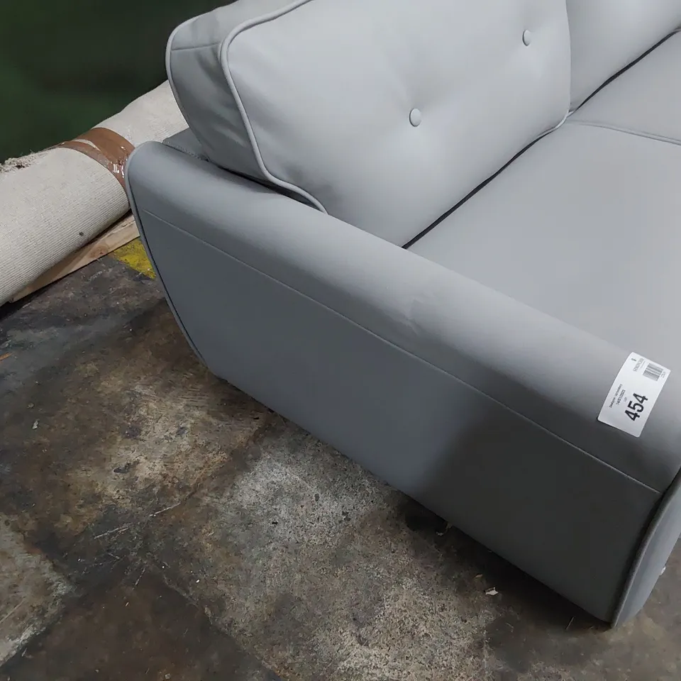 DESIGNER TWO SEATER SOFA LIGHT GREY LEATHER 
