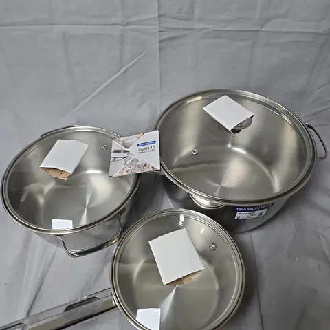 TRAMONTINA STAINLESS STEEL 3-PIECE COOKWARE POTS SET WITH LIDS