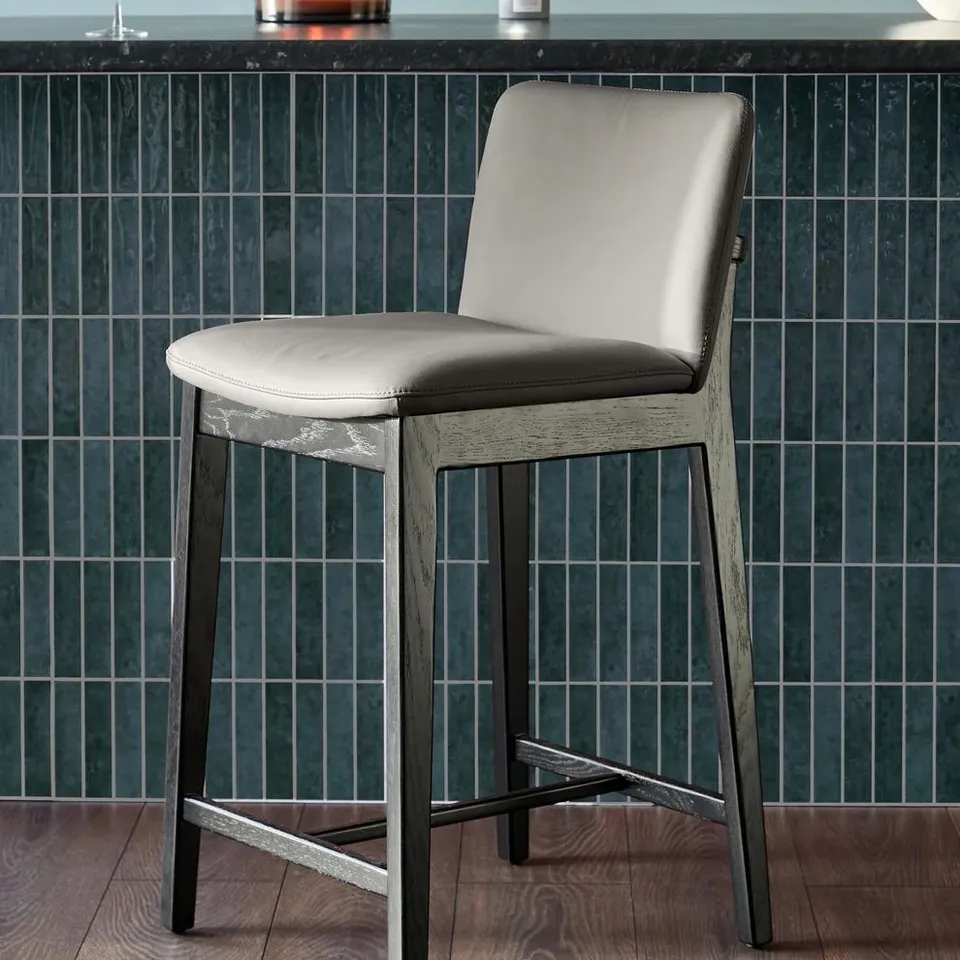 BOXED DANETTI OTIS DARK GREY LEATHER BAR STOOL