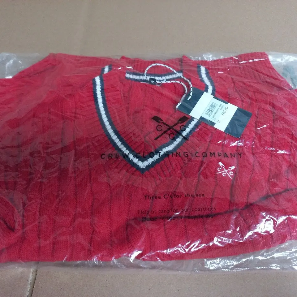 CREW CLOTHING COMPANY RED CABLE CRICKET JUMPER – UK 14