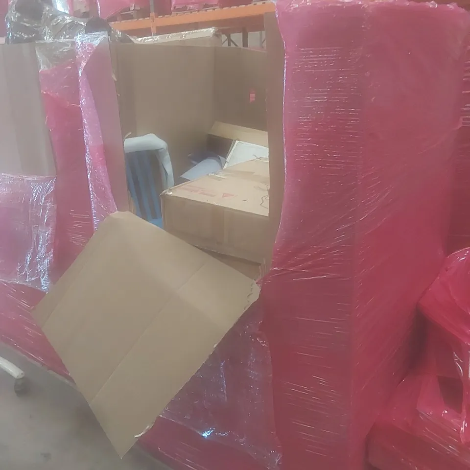 PALLET OF ASSORTED HOUSEHOLD GOODS AND PRODUCTS TO INCLUDE; PRESSURE COOKER, BAR STOOL, KIDS BICYCLE, BATHROOM MIRROR, OFFICE CHAIR ETC