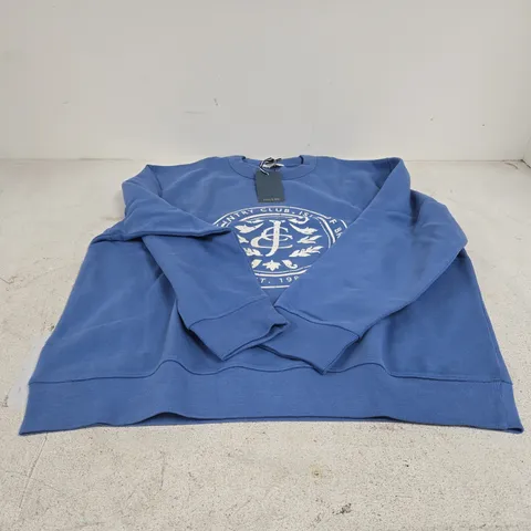 JOULES GRAPHIC CREW BLUE HOODIE UK 18 TAGGED