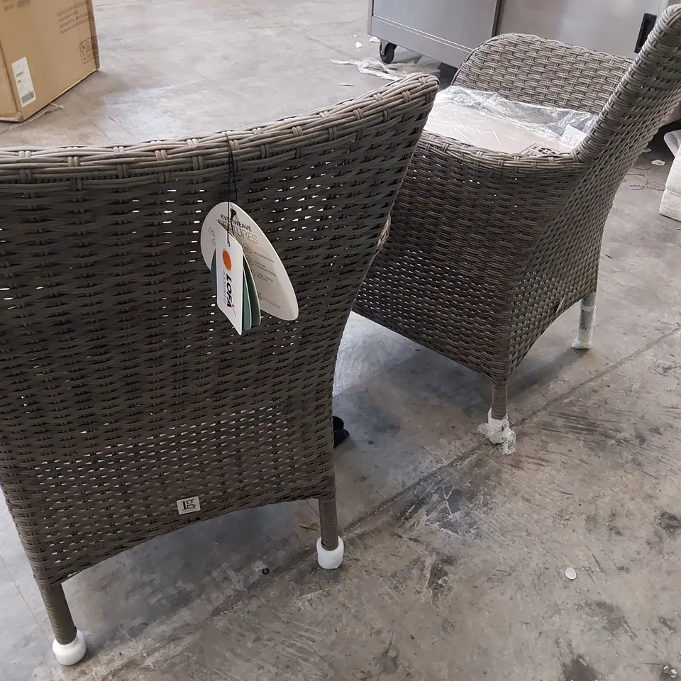 PAIR OF DESIGNER MONACO PATIO ARMCHAIRS WITH SEAT CUSHIONS 