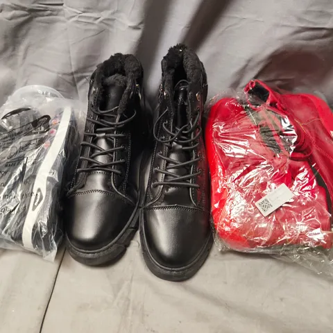 BOX OF APPROXIMATELY 15 ASSORTED PAIRS OF SHOES AND FOOTWEAR ITEMS IN VARIOUS COLOURS, STYLES, AND SIZES - COLLECTION ONLY