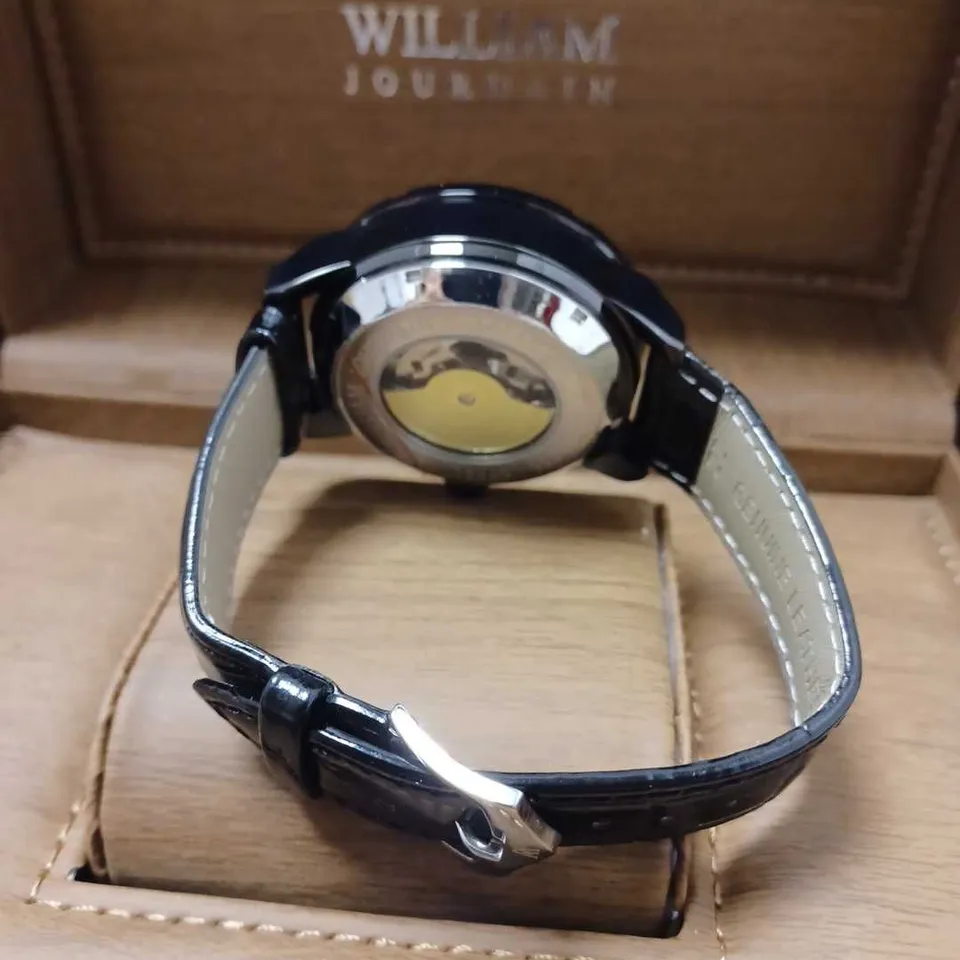 WILLIAM JOURDAIN PART SKELETON AUTOMATIC BLACK LEATHER STRAP WRISTWATCH