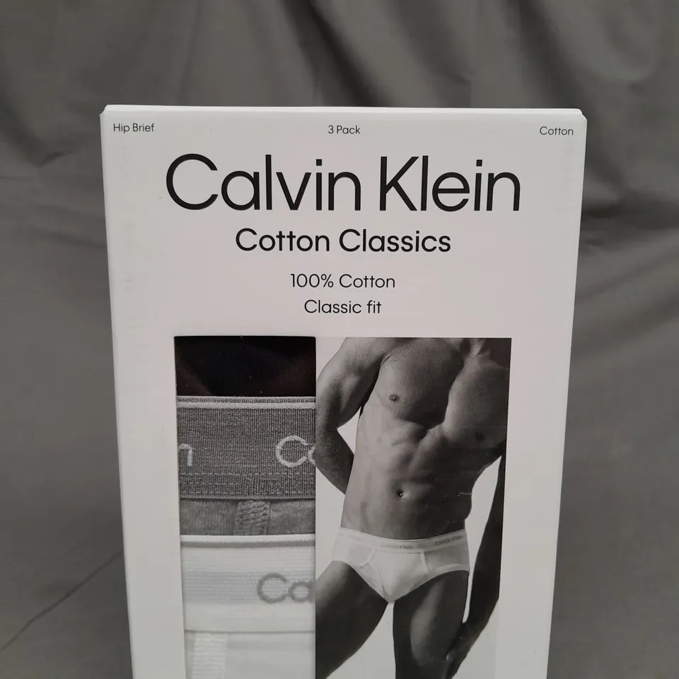 BOXED CALVIN KLEIN COTTON CLASSICS HIP BRIEF 3 PACK - SMALL