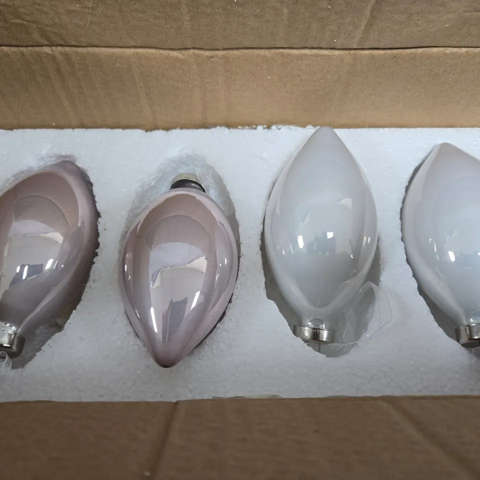 SET OF 4 PEARLY TEARDROP GLASS CHRISTMAS TREE ORNAMENTS