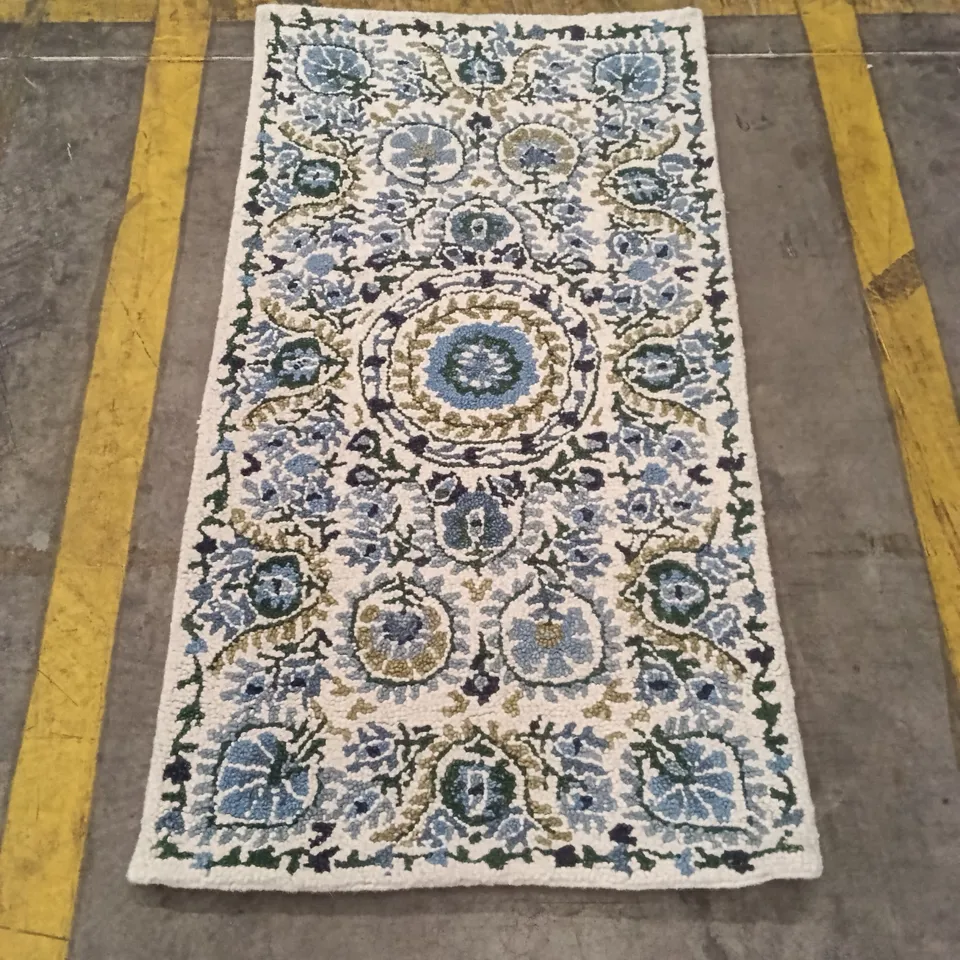 DECORATIVE BLUE, CREAM AND GOLD RUNNER RUG 180 CM X 80 CM