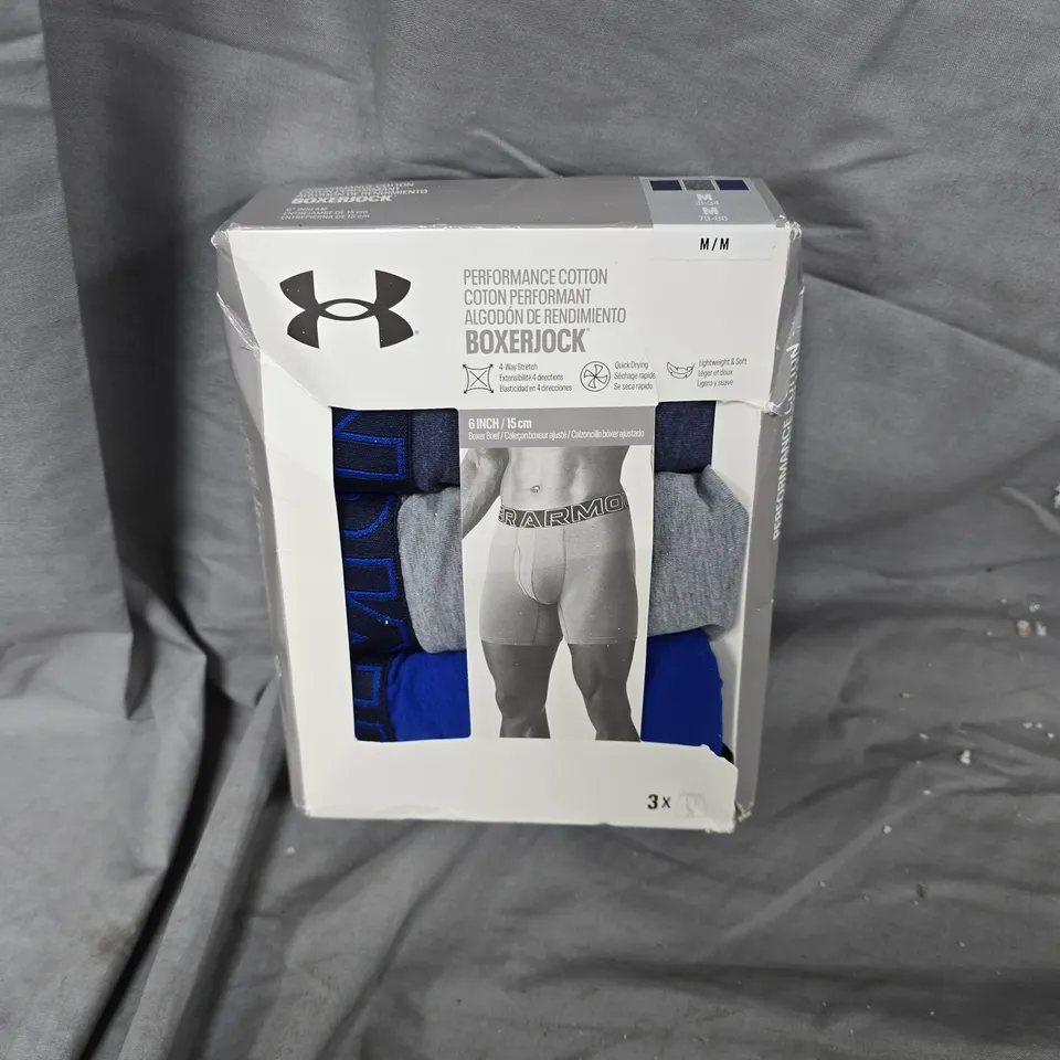 UNDER ARMOUR BOXERJOCK PERFORMANCE COTTON BOXER BRIEFS – 3-PACK, MEN'S UK M (MEDIUM)