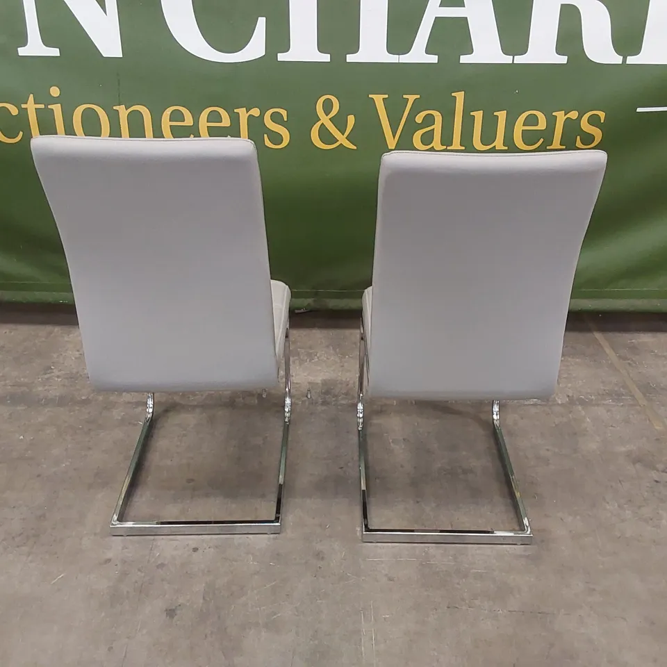 SET OF 2 PERTH LIGHT GREY FAUX LEATHER DINING CHAIRS WITH CHROME LEGS 