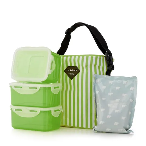 LOCK & LOCK INSULATED COOLER BAG WITH 3 CONTAINERS & COOL PACK