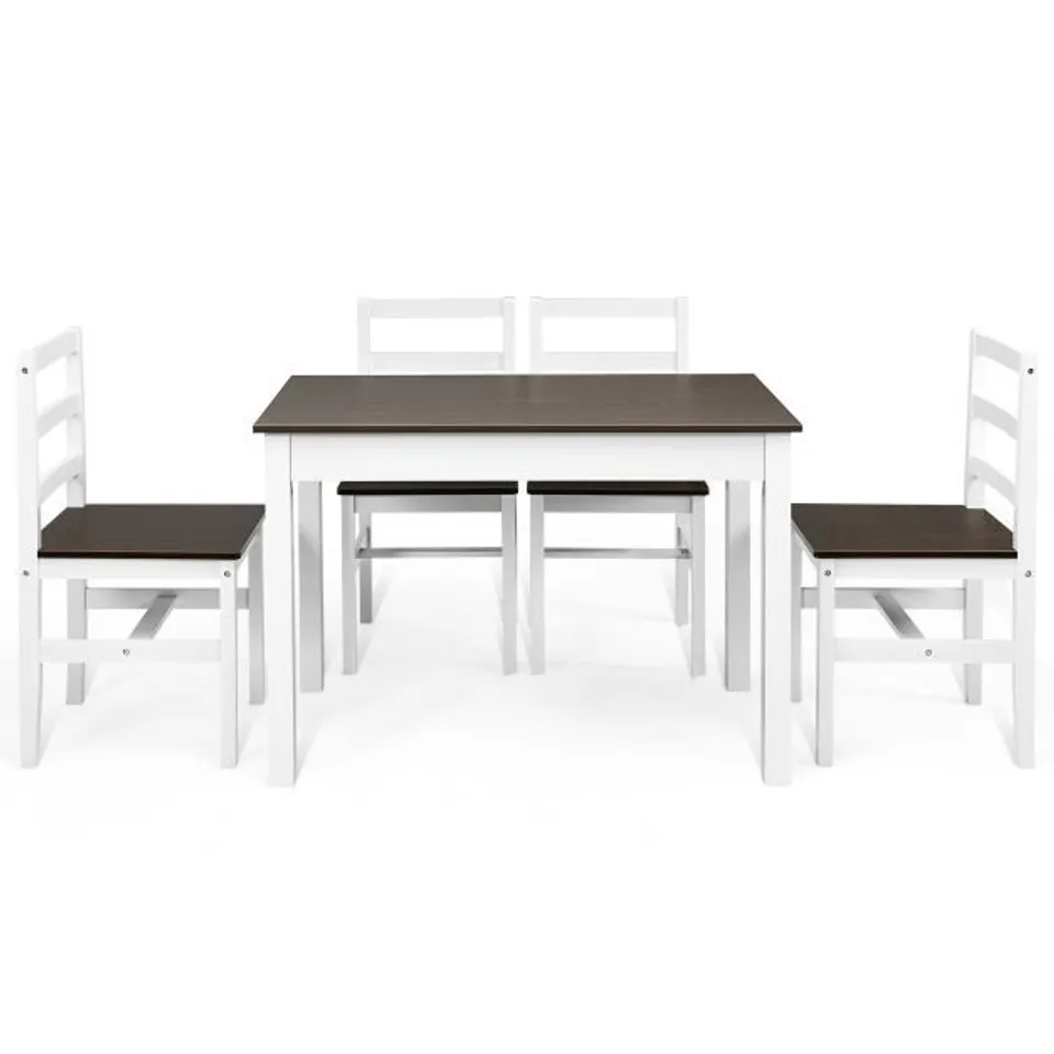 BOXED COSTWAY 5-PIECE COMPACT SOLID WOOD DINING SET WITH TABLE & 4 CHAIRS IN WALNUT