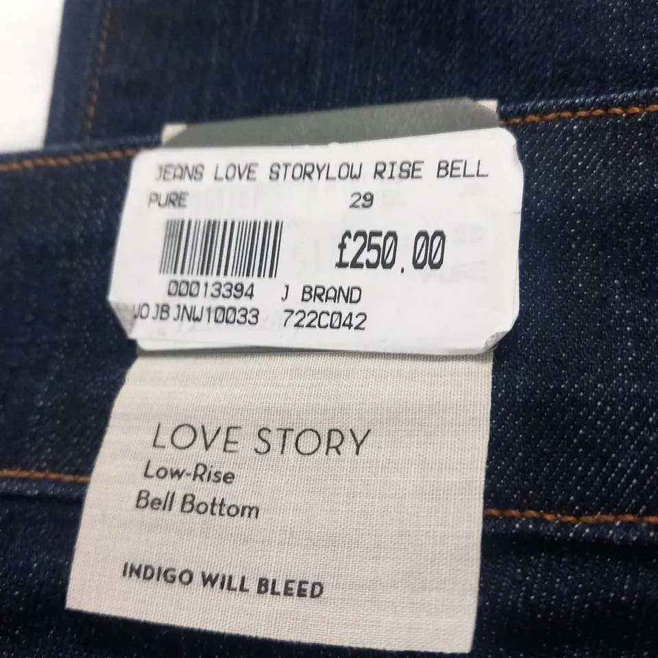 J BRAND LOVE STORY RISE BELL BOTTOM INDIGO WILL BLEED JEANS SIZE 27
