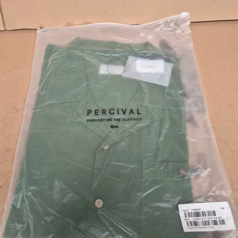 PERCIVAL CUBAN SHIRT – FOREST GREEN SEERSUCKER, UK XXL