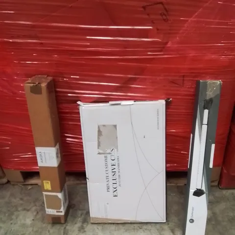PALLET OF ASSORTED HOUSEHOLD GOODS AND PRODUCTS TO INCLUDE;DOOR BRACE,TOWER RACK,CARPET RODS 