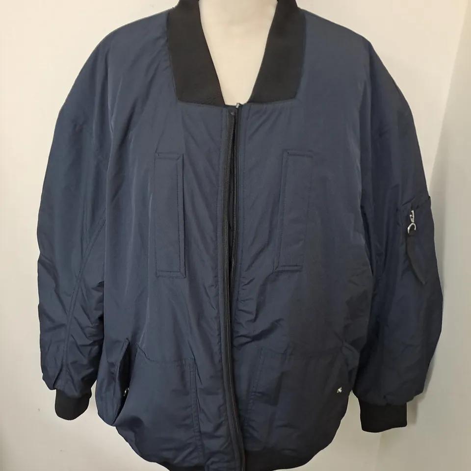 RIVER ISLAND NAVY COLLARLESS COAT - L