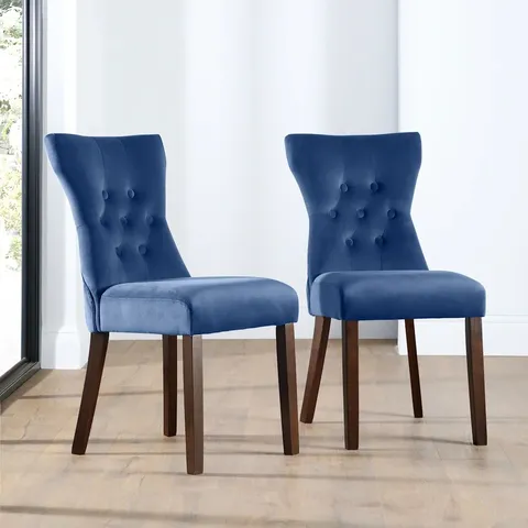 BOXED BEWLEY DINING CHAIR, BLUE CLASSIC VELVET & DARK SOLID HARDWOOD 