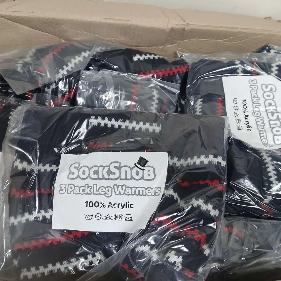 APPROXIMATELY 80 PAIRS OF SOCK SNOB STRIPED LEG WARMERS IN NAVY