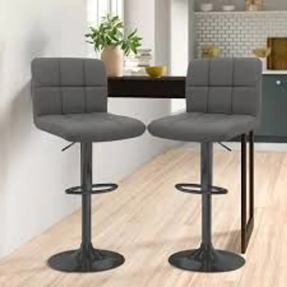 BOXED SET OF 2 NEO MADRID FAUX LEATHER SWIVEL BAR STOOLS - DARK GREY (1 BOX)