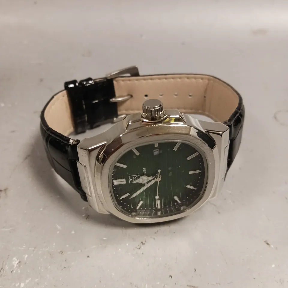 MENS FRANK SCHMIDT WATCH – TEXTURED DIAL WITH DATE – LEATHER STRAP- MODEL: FSL AMBASSADOR