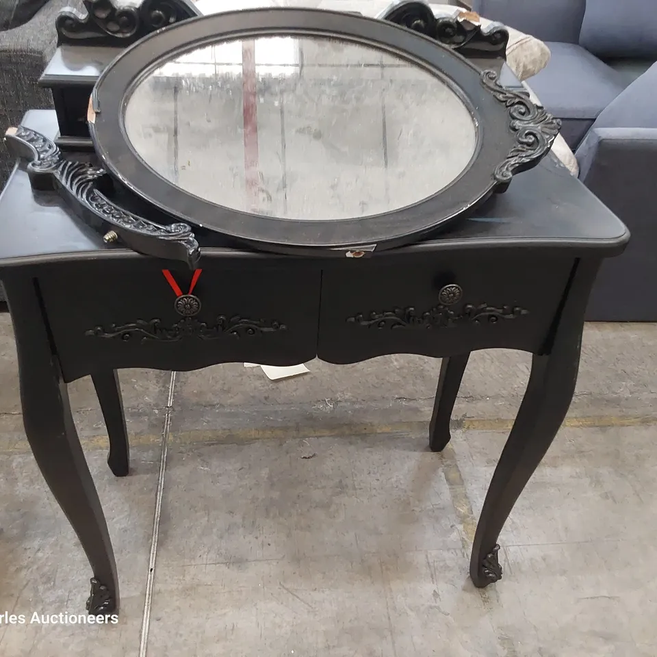 DESIGNER FRENCH STYLE 2 DRAWER DRESSING TABLE OVAL MIRROR BLACK