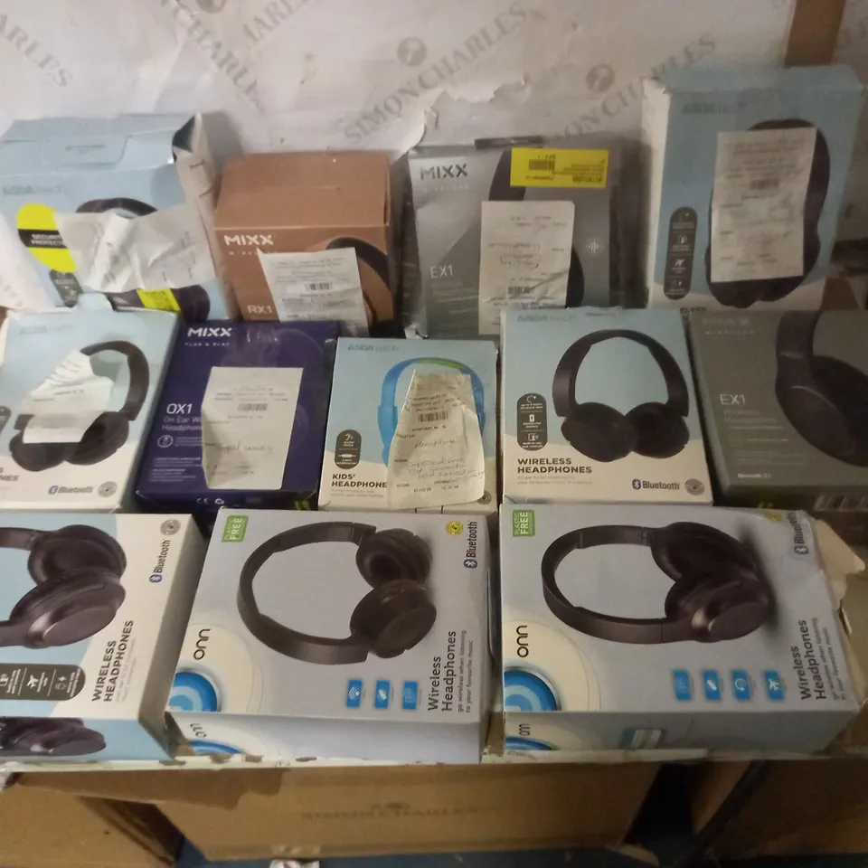LOT OF 12 ASSORTED WIRED AND WIRELESS HEADPHONES