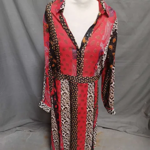 PAPAYA SHEER PATTERNED SHIRT DRESS IN RED MULTI SIZE 16