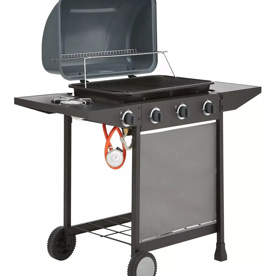 BOXED 3-BURNER GAS BBQ WITH SIDE BURNER RRP £149.99