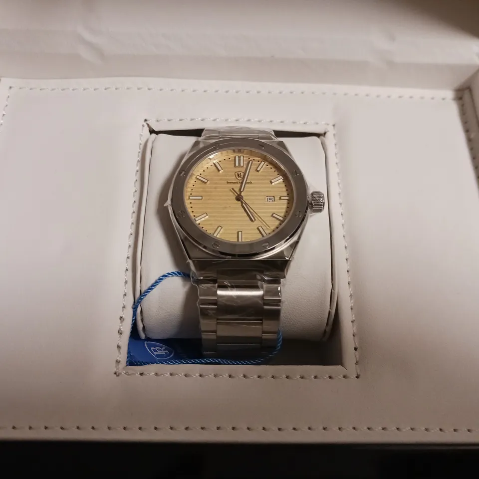 BOXED BERNARD REINHARDT SWISS MOVEMENT WATCH SAPPHIRE CRYSTAL STAINLESS STEEL CASE 