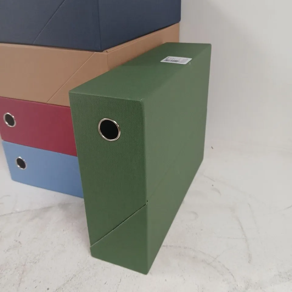LOT OF 5 OFFICE STORAGE BOXES - ASSORTED COLOURS