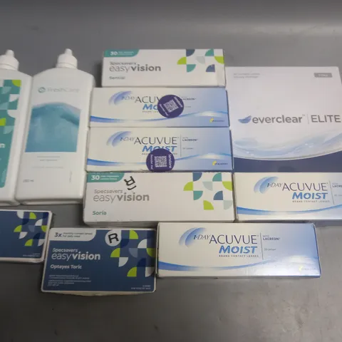 LOT OF ASSORTED EYE CARE ITEMS TO INCLUDE FRESHCARE, ACUVUE AND EVERCLEAR