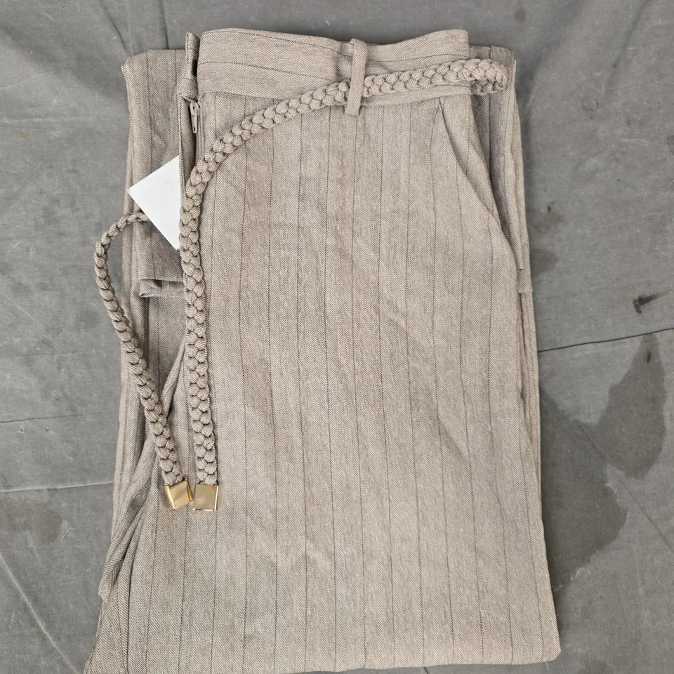 ZARA PINSTRIPE TROUSERS IN TAUPE SIZE MEDIUM
