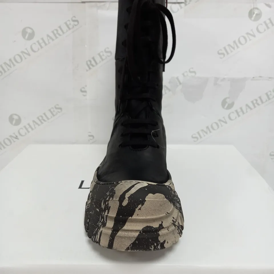 BOXED PAIR OF LOFINA GAS NERO HIGH PLATFORM HIGH RISE LACE BOOTS - EU 38