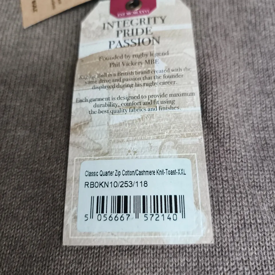 RAGING BULL CLASSIC QUARTER ZIP COTTON/CASHMERE KNIT – TOAST, UK XXL