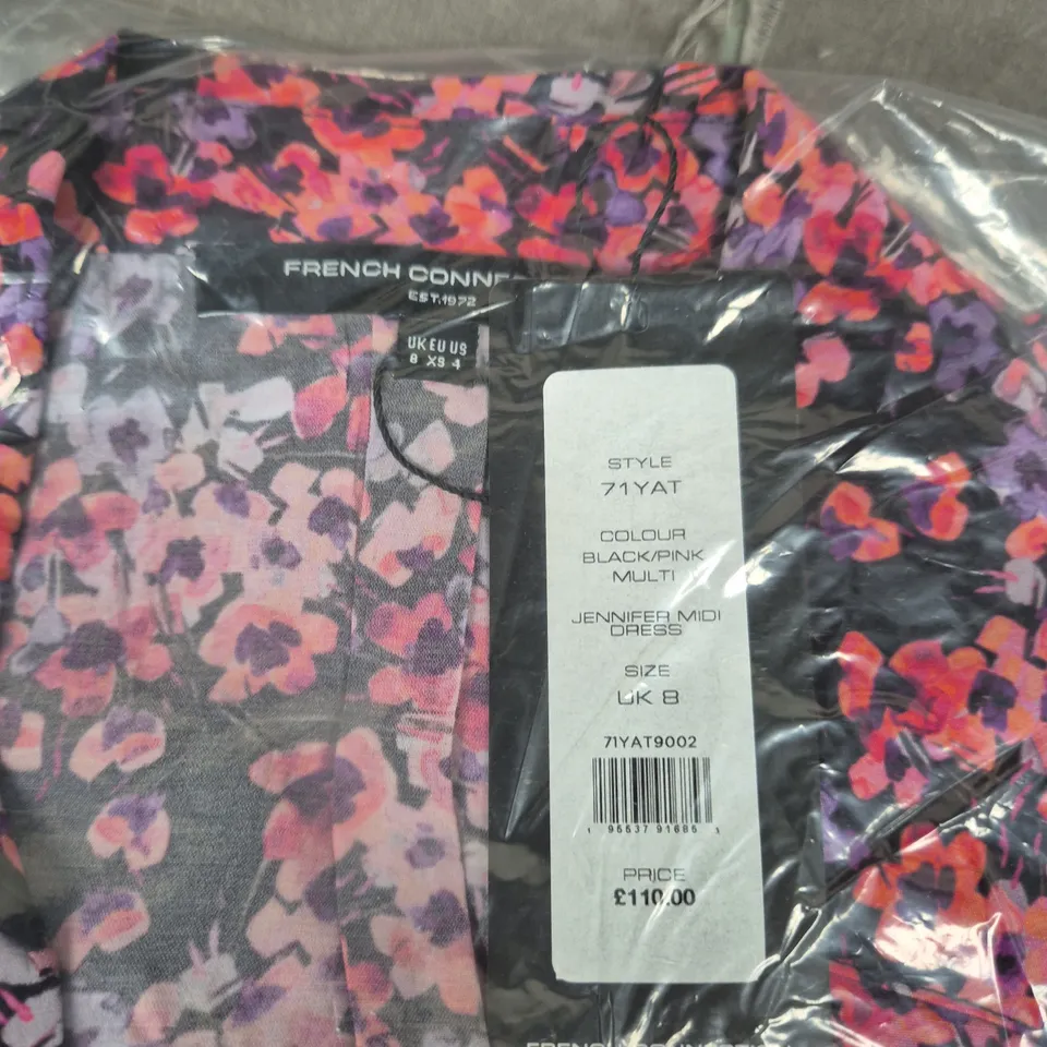 FRENCH CONNECTION JENNIFER MIDI DRESS – BLACK/PINK MULTI (UK 8)