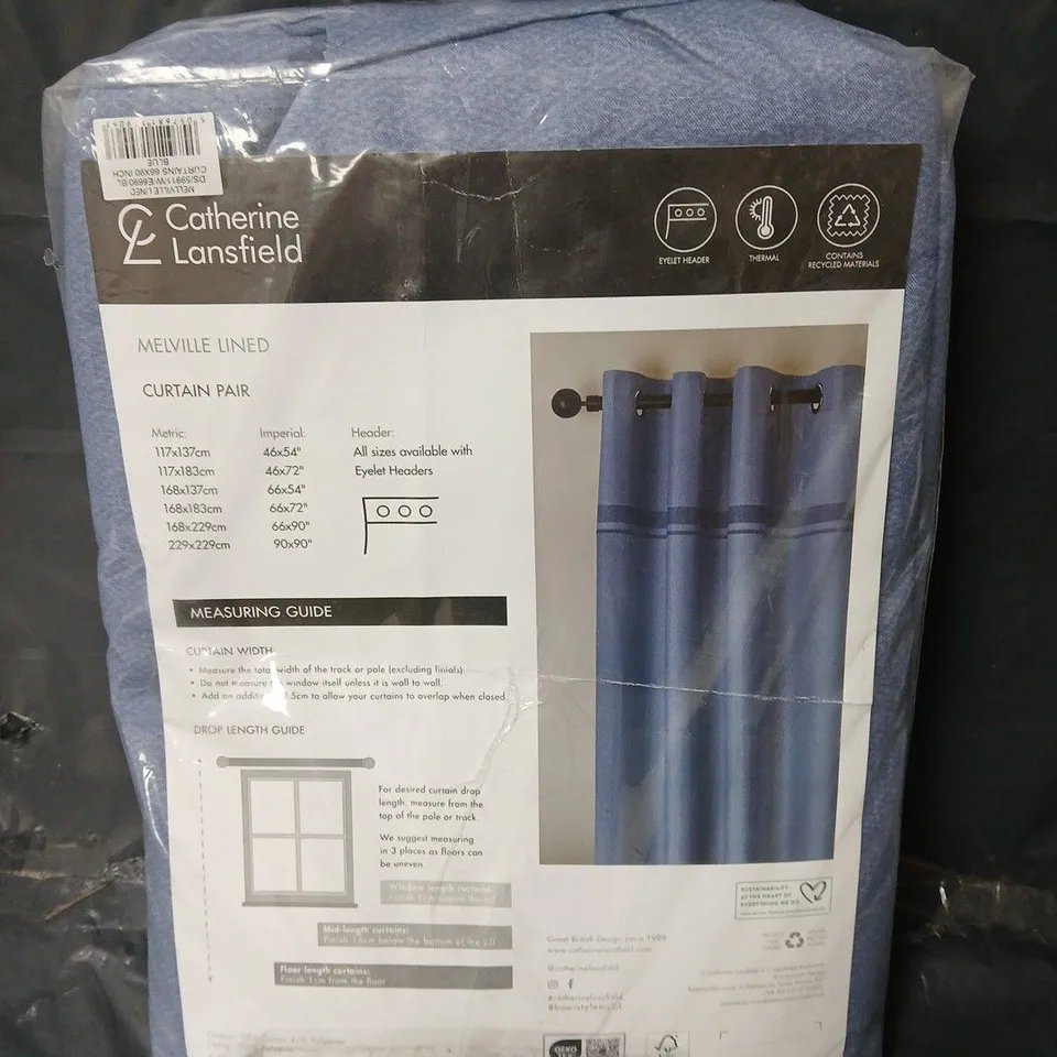 CATHERINE LANSFIELD MELVILLE LINED EYELET CURTAINS - BLUE - 66" X 90"