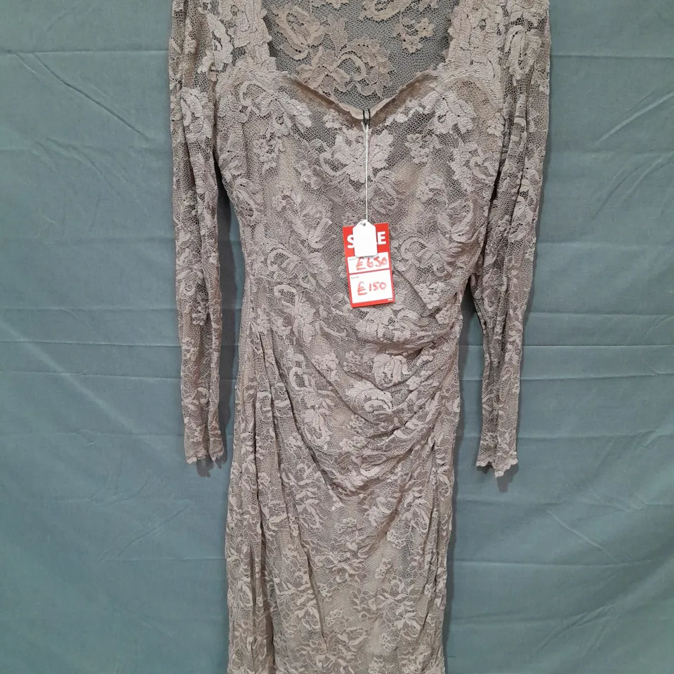 OLVI'S TAUPE LACE SLEEVED DRESS - 4