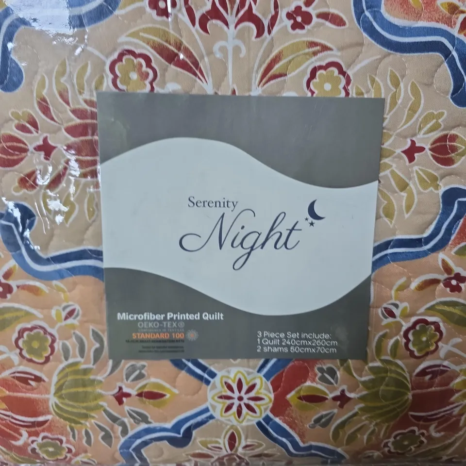 SERENITY NIGHT MICROFIBER PRINTED QUILT SET - 3 PIECE (QUILT 240X200 CM; 2 SHAMS 50X70 CM)