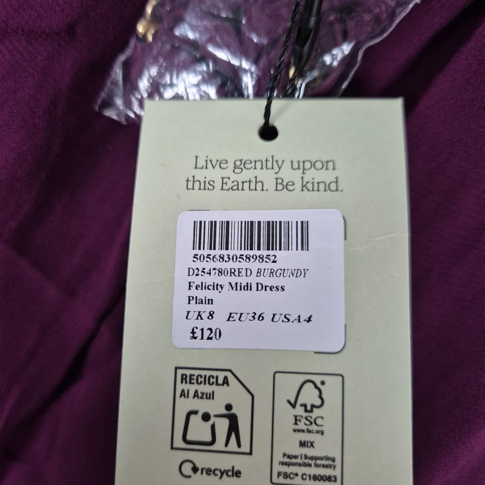 NOBODY'S CHILD FELICITY MIDI DRESS – UK8 (EU36, USA4) – PLAIN PURPLE