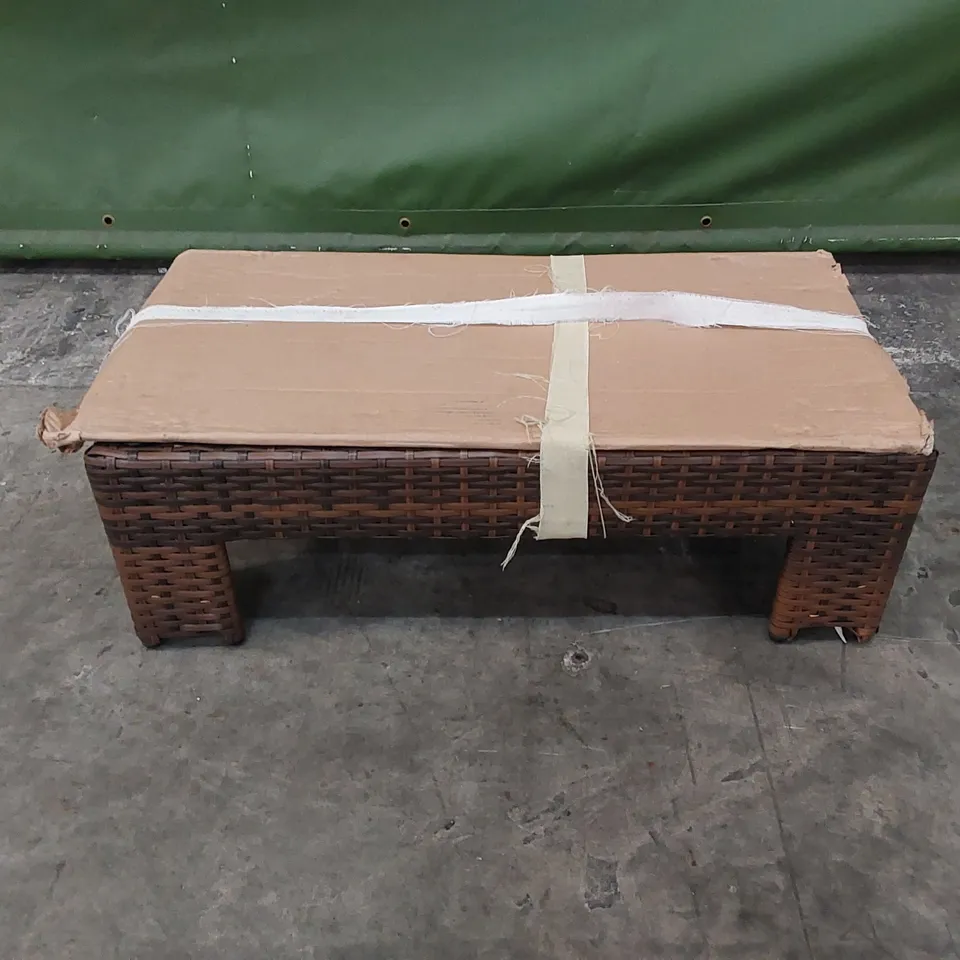 DESIGNER SMALL CHOCOLATE MIX RATTAN COFFEE TABLE WITH GLASS TOP