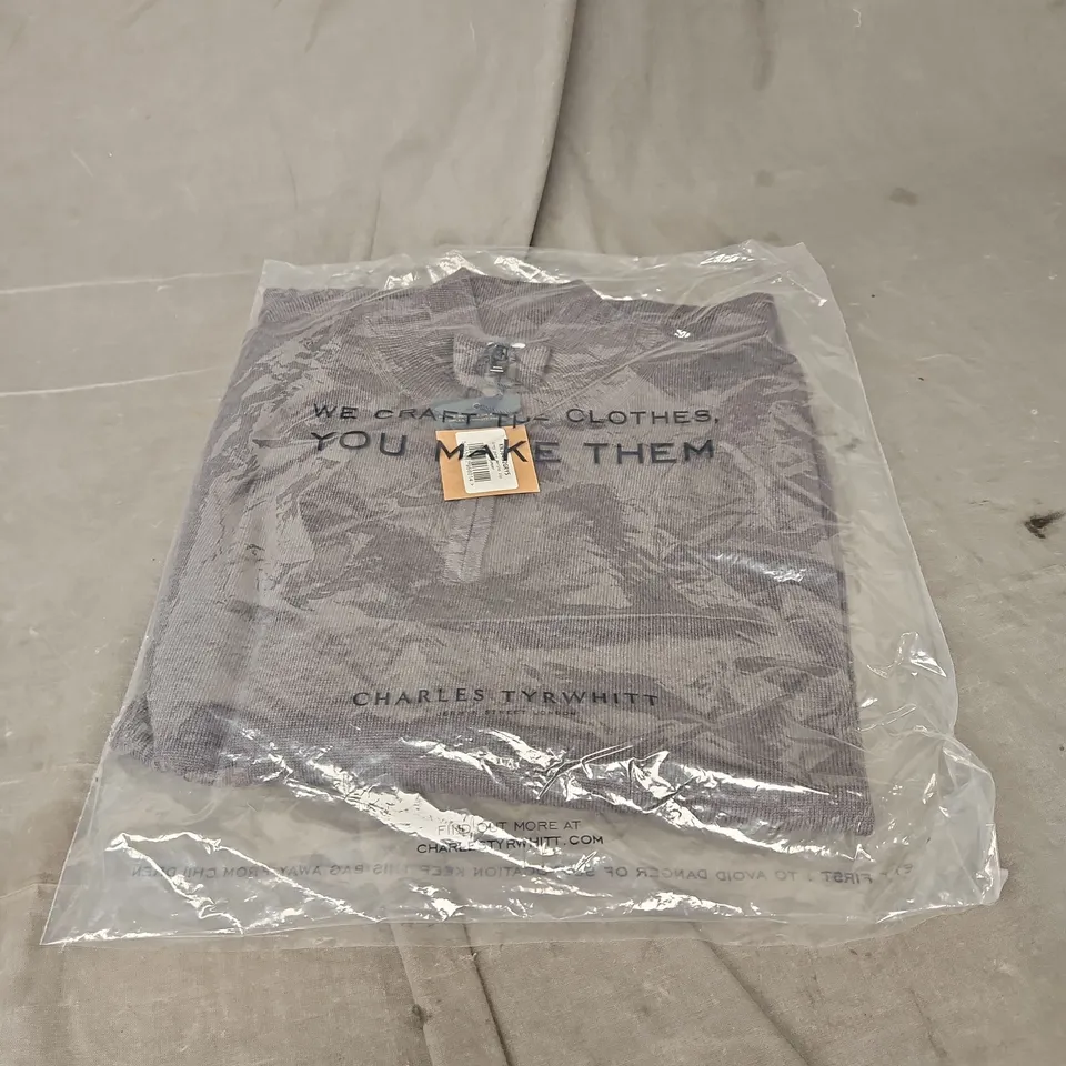 CHARLES TYRWHITT PURE MERINO ZIP NECK JUMPER IN GREY SIZE S