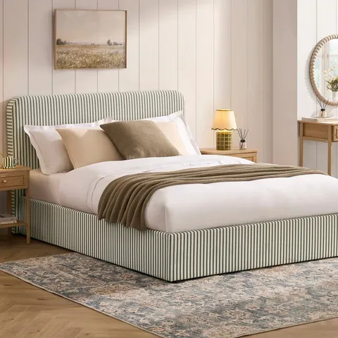 BOXED DUSK ASCOT OTTOMAN STORAGE BED - SAGE STRIPE // SIZE: 4FT6 DOUBLE (2 BOXES)